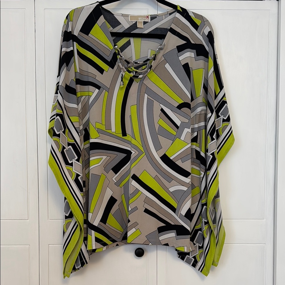 Michael Kors Stylish Geometric Women's Top - Green and Gray L 💚